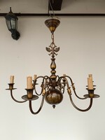 Antique 6-arm patinated copper Flemish chandelier + 6 new bulbs 423 8109