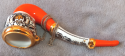 Beautiful porcelain pipe with chain, new, 16.5 cm long, 6.5 cm high