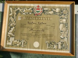 Kádár master's certificate in a huge frame, 70s