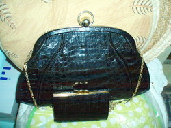 Vintage genuine crocodile leather reticle (shoulder bag) with wallet