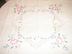 Beautiful Toledo rose tablecloth embroidered with small cross stitches