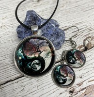 Yin-yang (tree of life) necklace and earrings glass jewelry