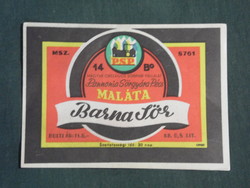 Beer label, Pannonia brewery Pécs, malt brown beer