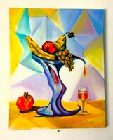 Still life / cubist / oil painting by Sándor Seres