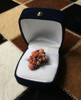 Ring made of antique handmade silver threads with noble corals