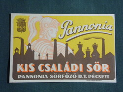 Beer label, Pécs Pannonia brewery, small family beer