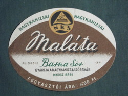 Beer label, Nagykanizsa brewery, malt brown beer