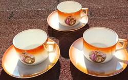 Zsolnay mythological viable chandelier glazed tea cup set with saucers and small plates