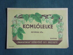 Sör címke, Pannonia sörgyár Pécs, Komlólelke egységes sör