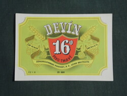 Beer label, Bratislava brewery, devin 16 beer