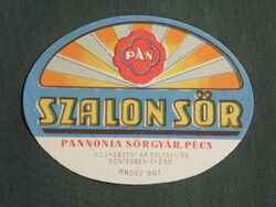 Beer label, Pannonia brewery Pécs, saloon beer