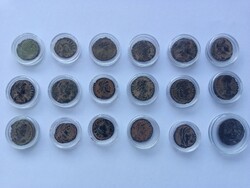 18 Roman small bronze coins - with desert sand