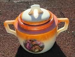 Zsolnay mitológiai  életképes  lüszter mázas teás nagyméretű cukortartó bonbonier