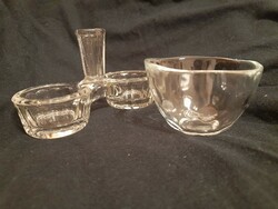 Glass salt and pepper holder, table spice holder and special small cloudy bowl together