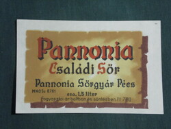 Beer label, Pannonia brewery Pécs, Pannonia family beer