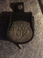 For Eszter!!!!Black leather plate sleeve, metal hammered, with ancient Hungarian motifs, in mint condition (206)