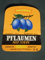Canned preserves label, Hungarian canning factory, globus plum preserves