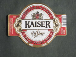 Sör címke, Magyar sörgyár, sörfőzde, Brau Sopron sörgyár, Kaiser bier sör