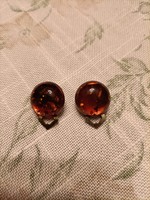 Amber ear clip with silver fittings