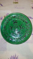 Green-black glazed wall plate, folk ceramics from Mezőtúr