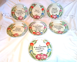 Complete series of wall plates decorated with the text of the Hollóháza 