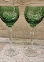 Ajka crystal green stemmed glasses in a pair