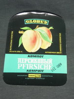 Canned preserves label, Hungarian canning factory, globus peach preserves