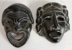 Italian glazed ceramic faces, wall decorations