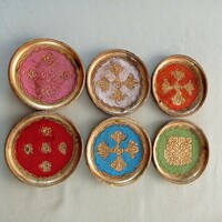 Italian painted / gilded wooden coasters 6 pcs