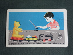 Card calendar, trial, sport, toy instrument store, Budapest, graphic, cartoon, small railway, 1965, (2)