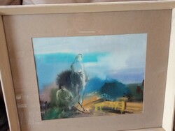 Dobos Lajos Ádám és Éva 1978 akvarell szignózott kortárs festmény