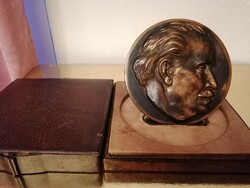 Dimitrov bronze plaque, in leather holder