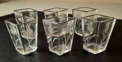 6 art deco polished rhombus shaped liqueur glasses