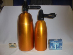 Retro szódásüveg, szifon - két literes, egy literes, patron - együtt