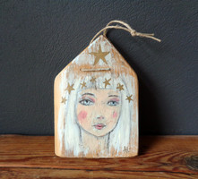 Star girl - rustic wooden decoration - for women - children's room, wall decoration, gift idea, Christmas