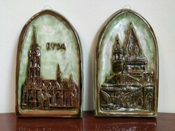A pair of vaulted Buda ceramic wall pictures