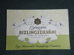 Wine label, Eger Mátravidék cellar farm, Rieslingssilvány from Gyöngyös