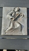 Heinrich moshage: female violinist - cast iron relief