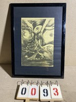 XX. századi európai művész, tus, karton, absztrakt festmény, 40 x 60 cm-es. 0093