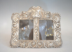 Silver large double photo frame - with tendril decor (nn19)