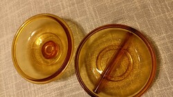 Retro amber tea cups with sugar holder