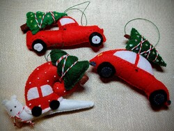 Christmas tree decoration - with a small red pine tree - 3 pieces