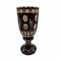 Commemorative burgundy cup with foot with colorful flowers m01296