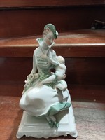 Herendi porcelán szobor, tavaszi puttós hölgy, 22 cm-es