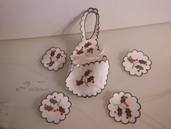Handmade - Christmas - 5 pcs - new - apron for glass - coasters - Austrian - flawless