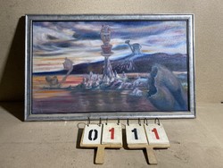 XX. század eleje, magyar festő festménye, olaj, fán, 100 x 60 cm-es,