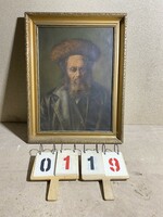 XIX. századi olaj, fán,festmény, rabbi ábrázolás, 43 x 60 cm-es. 0119