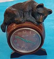 Molnija Soviet table clock with a sleeping bear