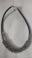 Elegant dark gray glass pearl necklace, casual style women's jewelry