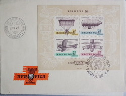 1967. FDC - Aerofila (I.) Budapest - blokk, alkalmi bélyegzővel pecsételt